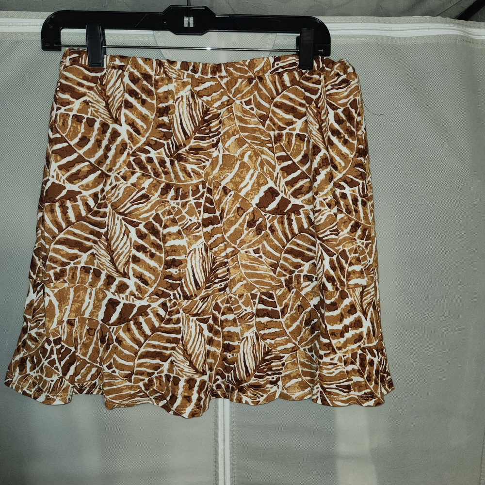 Margaret M Brown & Cream Leaf-Print Mini Skirt
